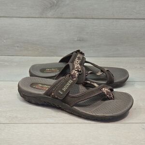 Skechers Women's Reggaee Outdoor Lifestyle Brown Sandals Loop Toe Shoes Sz 10